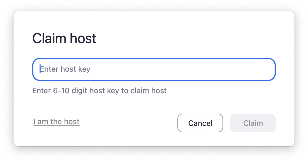 Zoom&#39;s &#39;Claim host&#39; modal