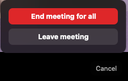 Zoom&#39;s options for ending a meeting